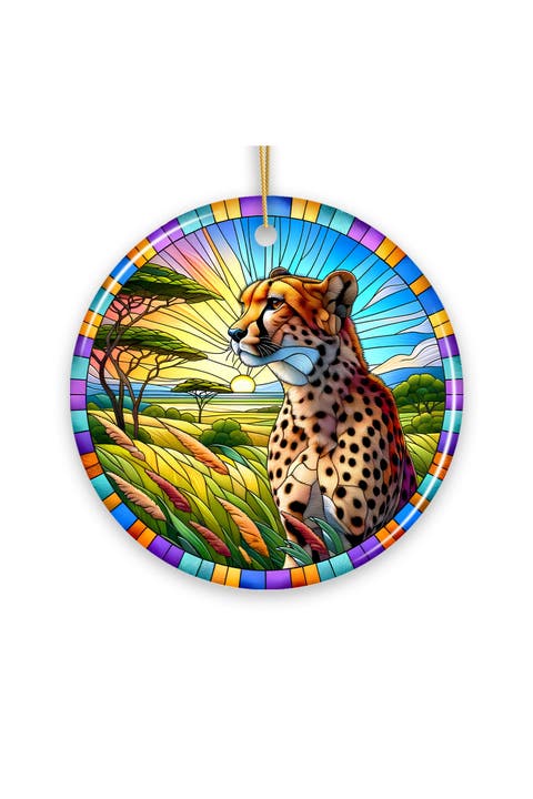 Savanna Sunrise Cheetah Stained Glass Themed Ornament