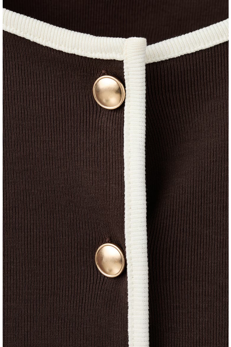 Piped Trim Cotton Button-Up Top, Alternate, color, CHOCOLATE