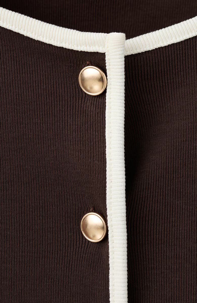 MANGO Piped Trim Cotton Button-Up Top, Alternate, color, Chocolate