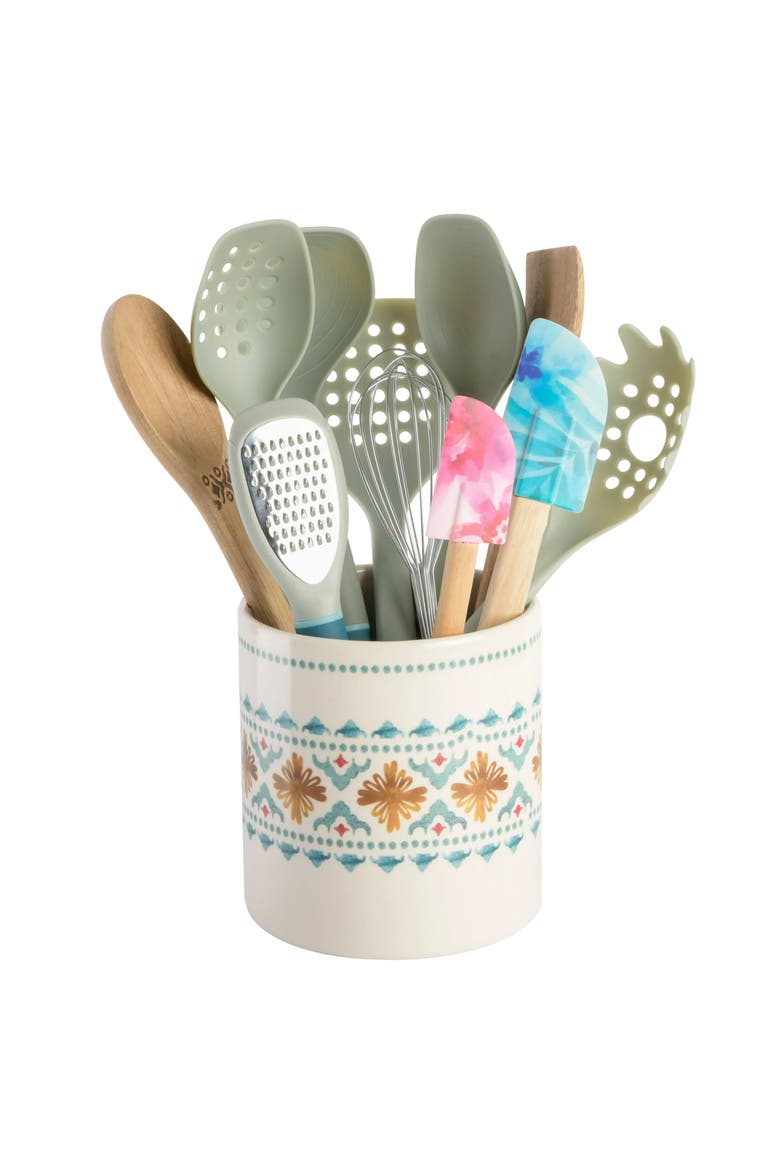 12 Piece Ceramic Crock and Kitchen Tool Set, Main, color, Off-White and Multi