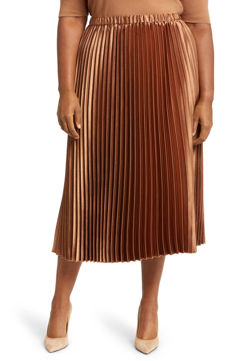 Anne Klein Pleated Satin Midi Skirt, Main, color, 