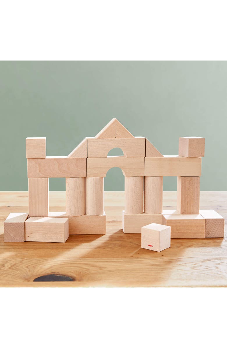 HABA Wooden Building Blocks 26 Piece Set Open-Ended Stacking Toys, Toddler Blocks, and Wooden Toys Made in Germany for Creative Play and Learning, Alternate, color, Tan