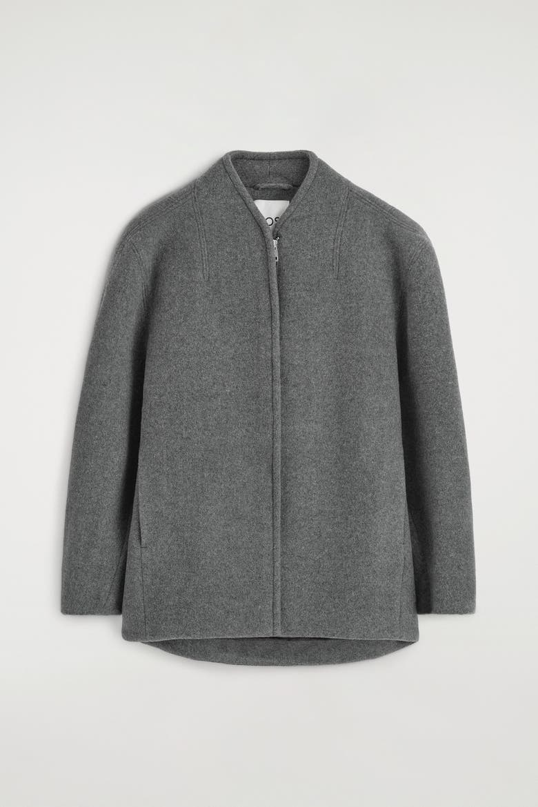 Sculpted Wool-Blend Zip-Up Jacket, Alternate, color, GRAY