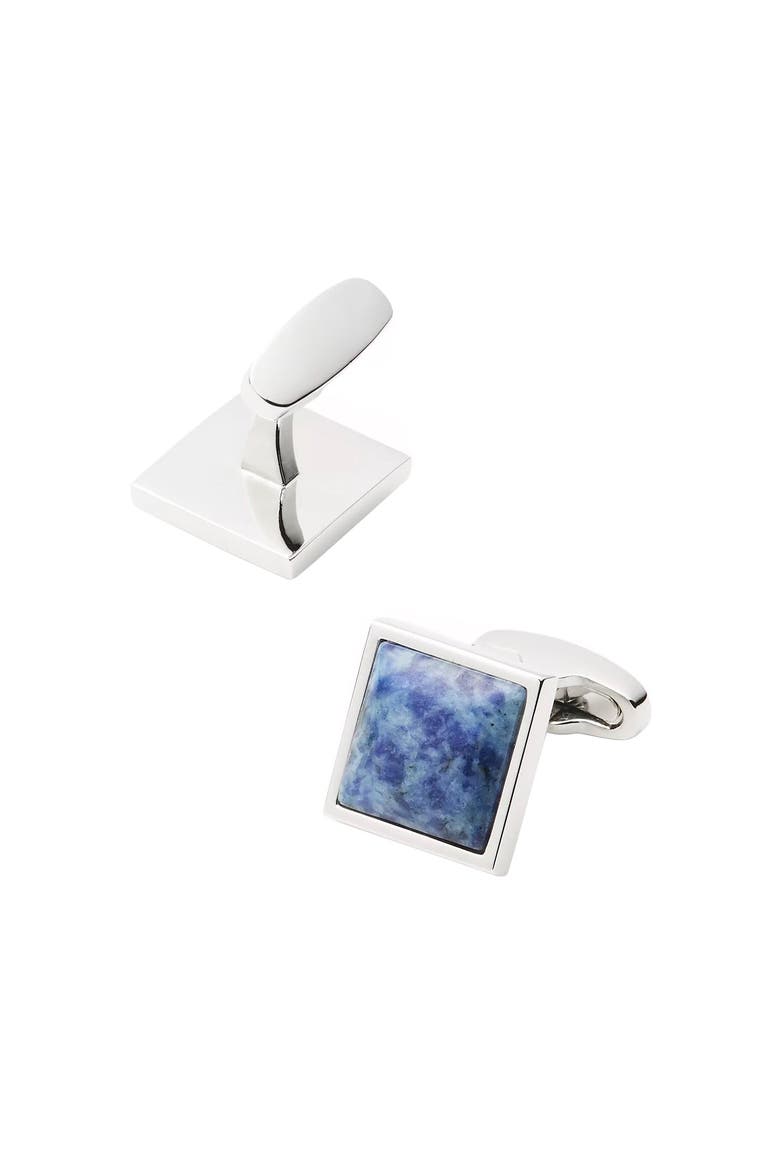 Silvertone Square Blue Stone Cufflinks, Main, color, Blue