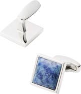 Link Up Silvertone Square Blue Stone Cufflinks