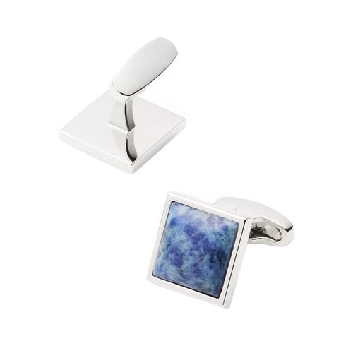 Link Up Silvertone Square Blue Stone Cufflinks In Blue