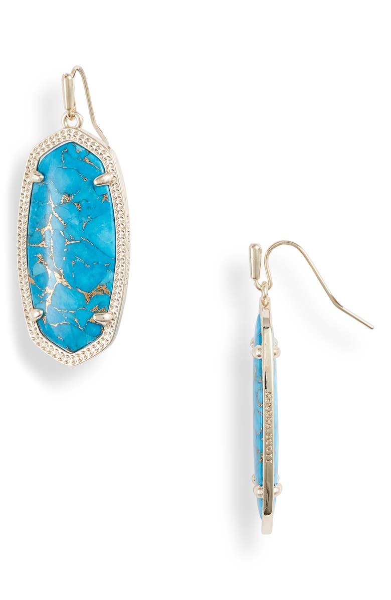 Kendra Scott Elle Filigree Drop Earrings, Main, color, Bronze Veined Turquoise/ Gold
