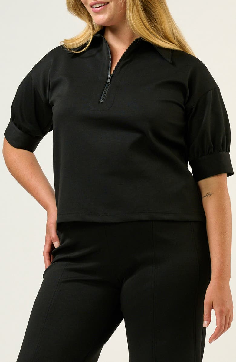 Estelle Jolene Puff Sleeve Half Zip Top, Alternate, color, Black