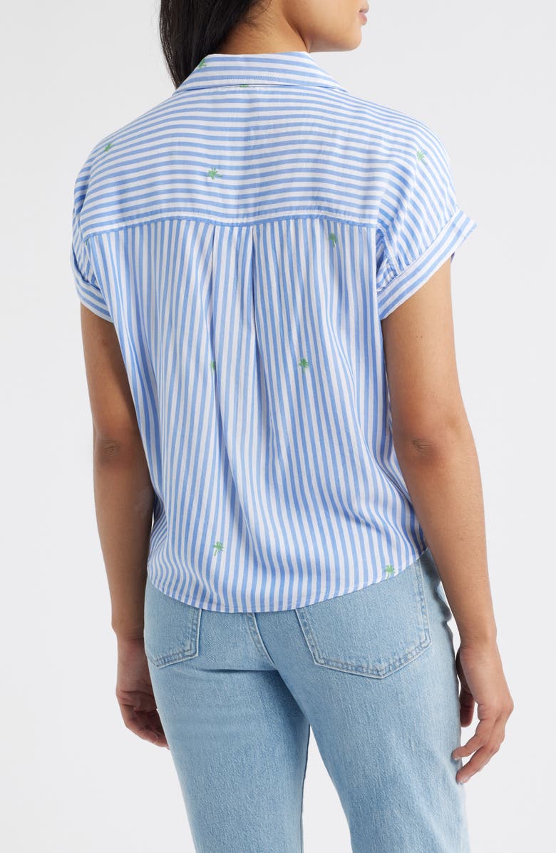 beachlunchlounge Rosie Embroidered Tie Front Short Sleeve Button-Up Shirt, Alternate, color,