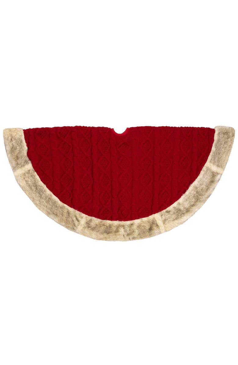 Northlight Cable Knit Christmas Tree Skirt with Faux Fur Trim- 48" - Red, Alternate, color, Red