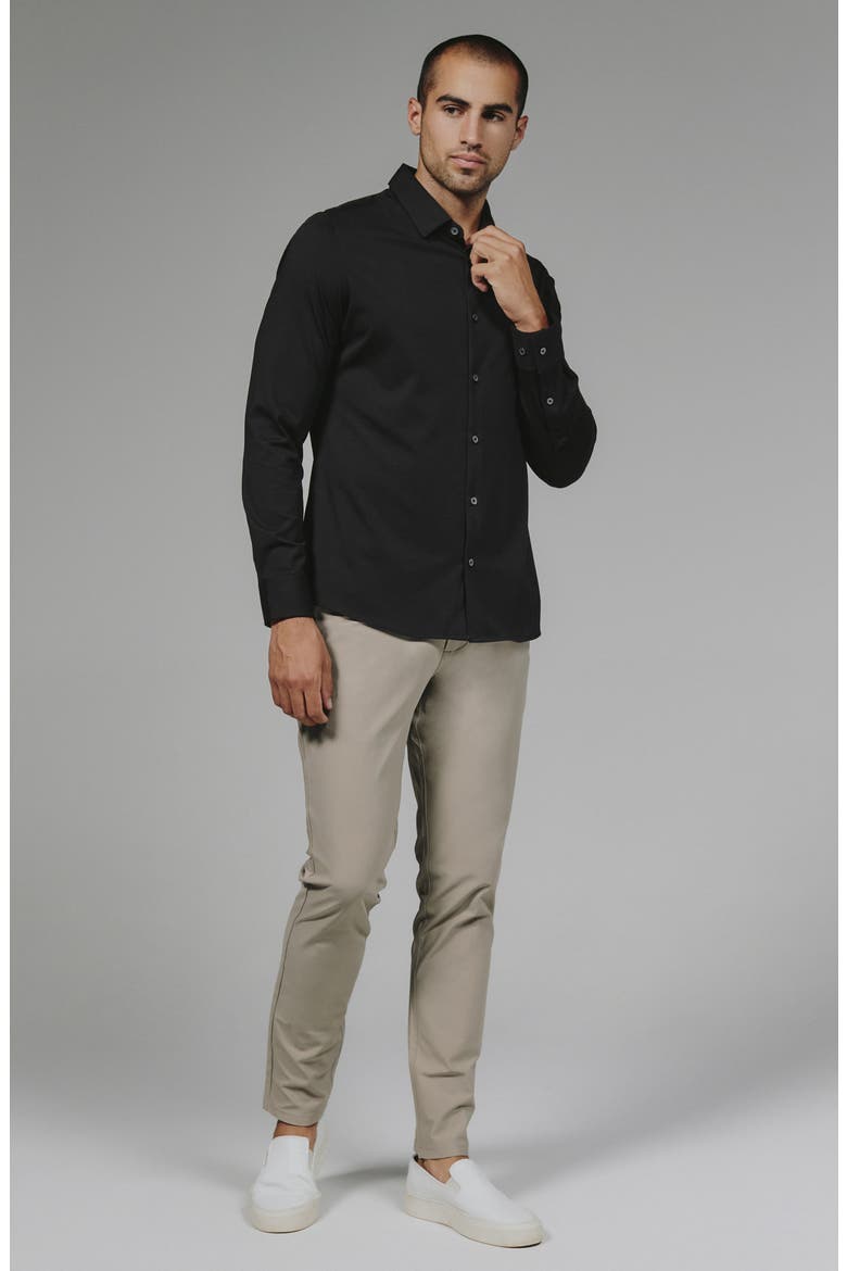 Girona Solid Performance Button-Up Shirt, Alternate, color, BLACK