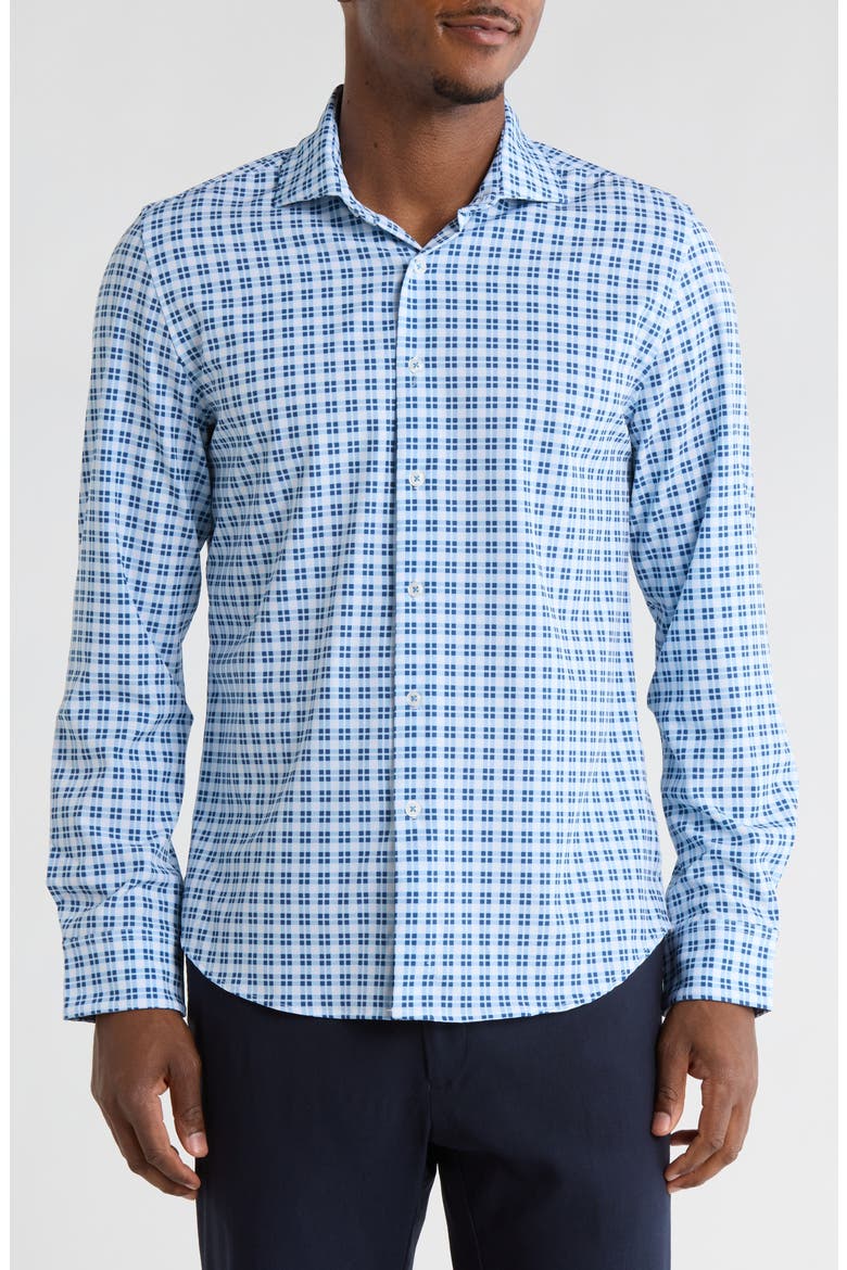 Plaid Stretch Button-Up Shirt, Main, color, WHITE/ BLUE