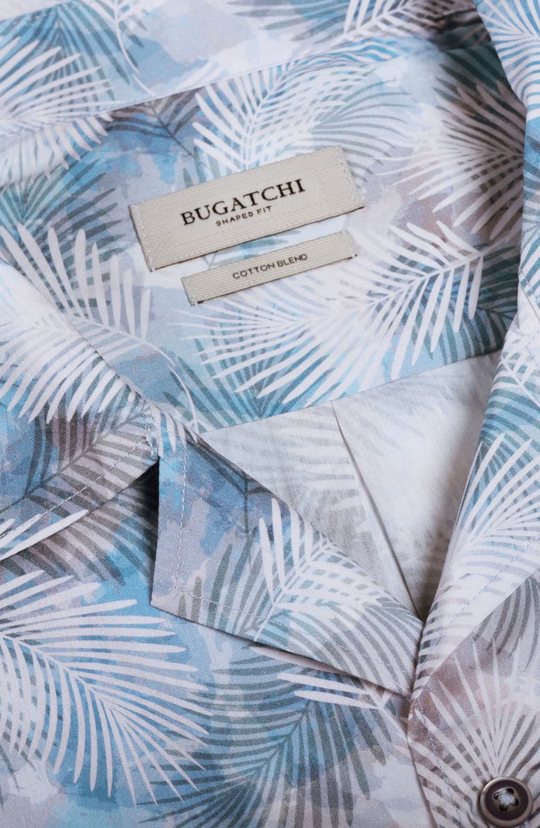 Bugatchi Jackson Palm Leaf Print Camp Shirt, Alternate, color, Teal