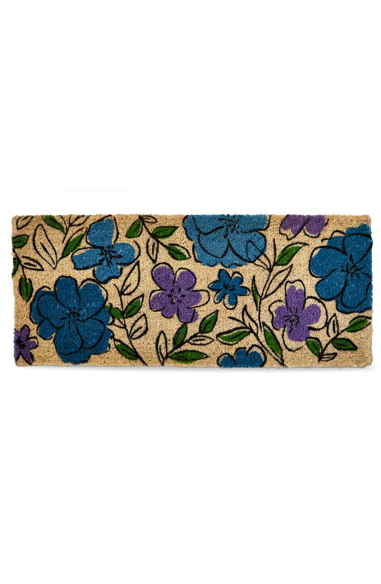 tag Sketched Flowers Estate Coir Mat Multi Coir Everyday, Main, color, Blue