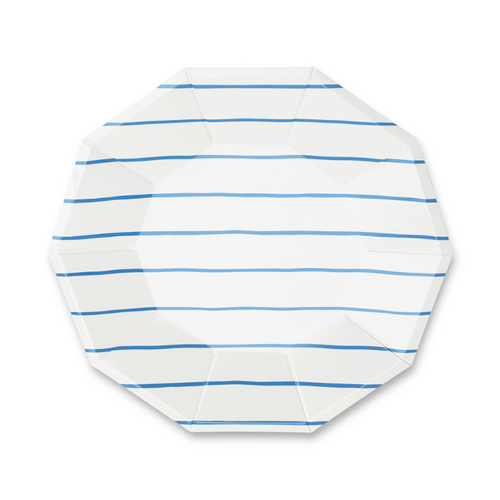 Daydream Society Frenchie Striped Large Plates In Cobalt