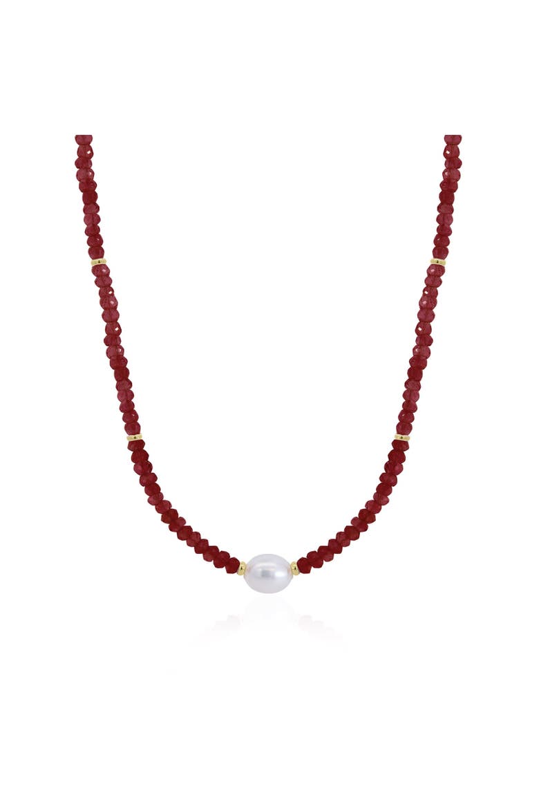 Garnet Bead Pearl Necklace, Main, color, Red