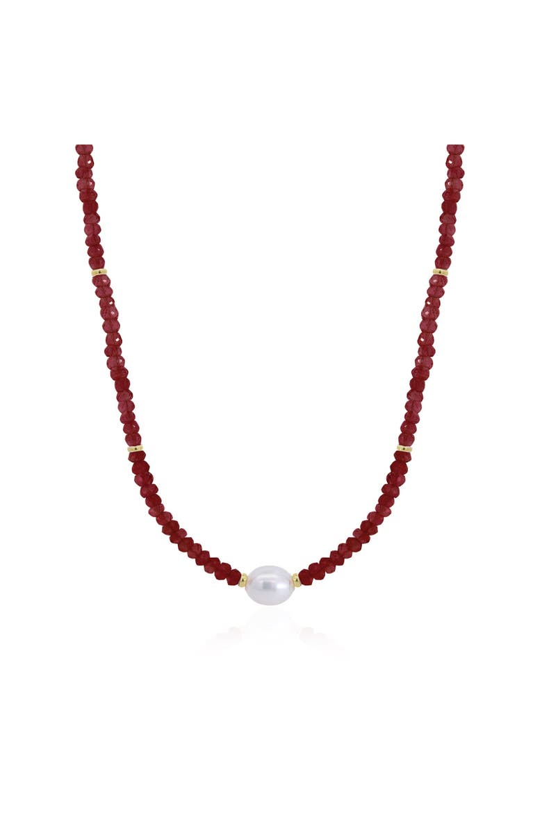 The Lovery Fine Jewelry Garnet Bead Pearl Necklace, Main, color, Red