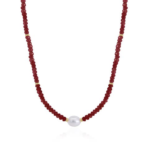 Garnet Bead Pearl Necklace