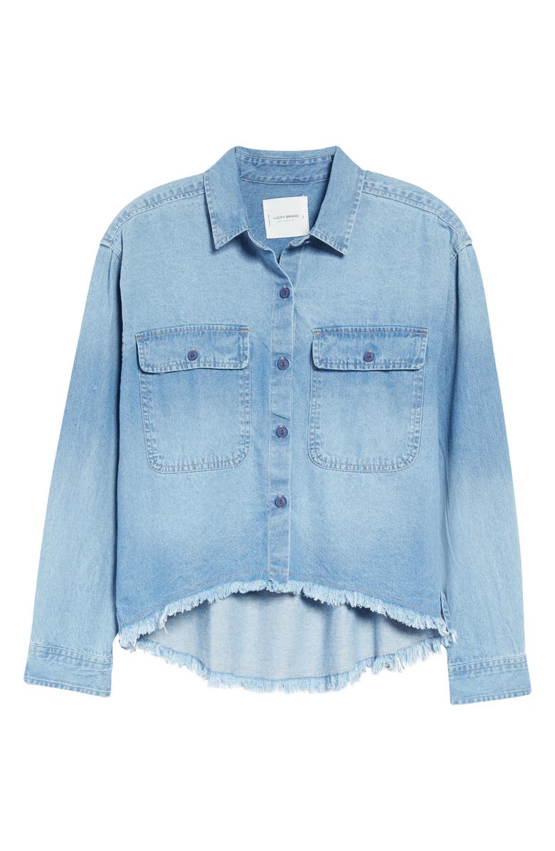Lucky Brand Raw High-Low Crop Cotton Denim Shirt, Alternate, color,