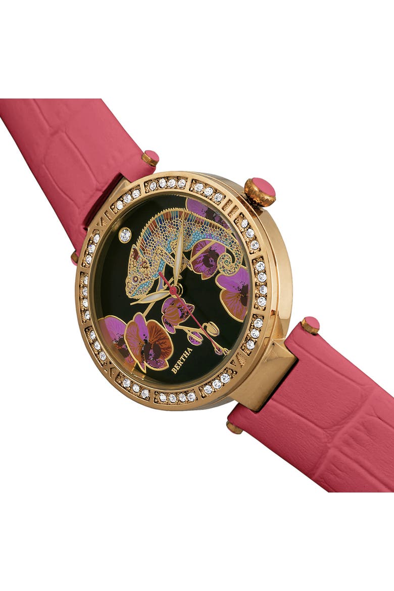 Camilla Mother-Of-Pearl Leather-Band Watch, Alternate, color, Coral