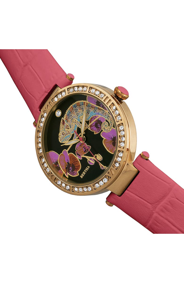 BERTHA Camilla Mother-Of-Pearl Leather-Band Watch, Alternate, color, Coral