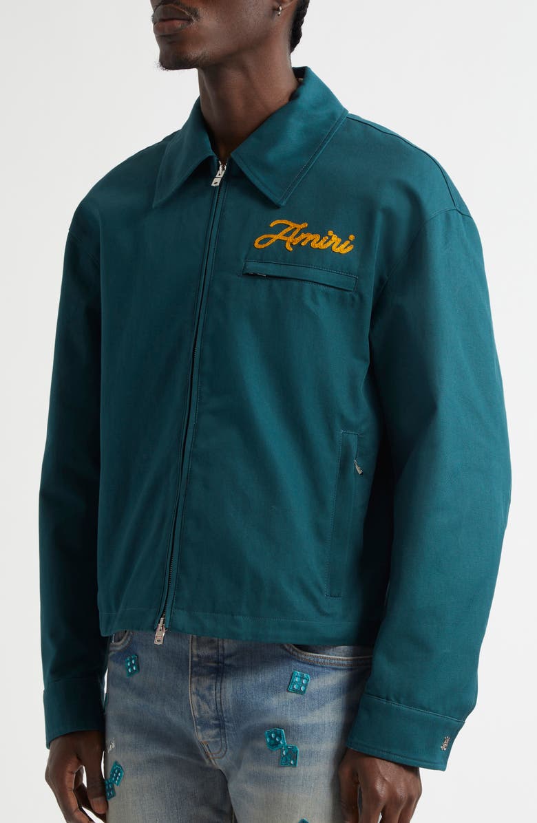 AMIRI Pegasus Patch Zip Blouson Jacket, Alternate, color, Evergreen