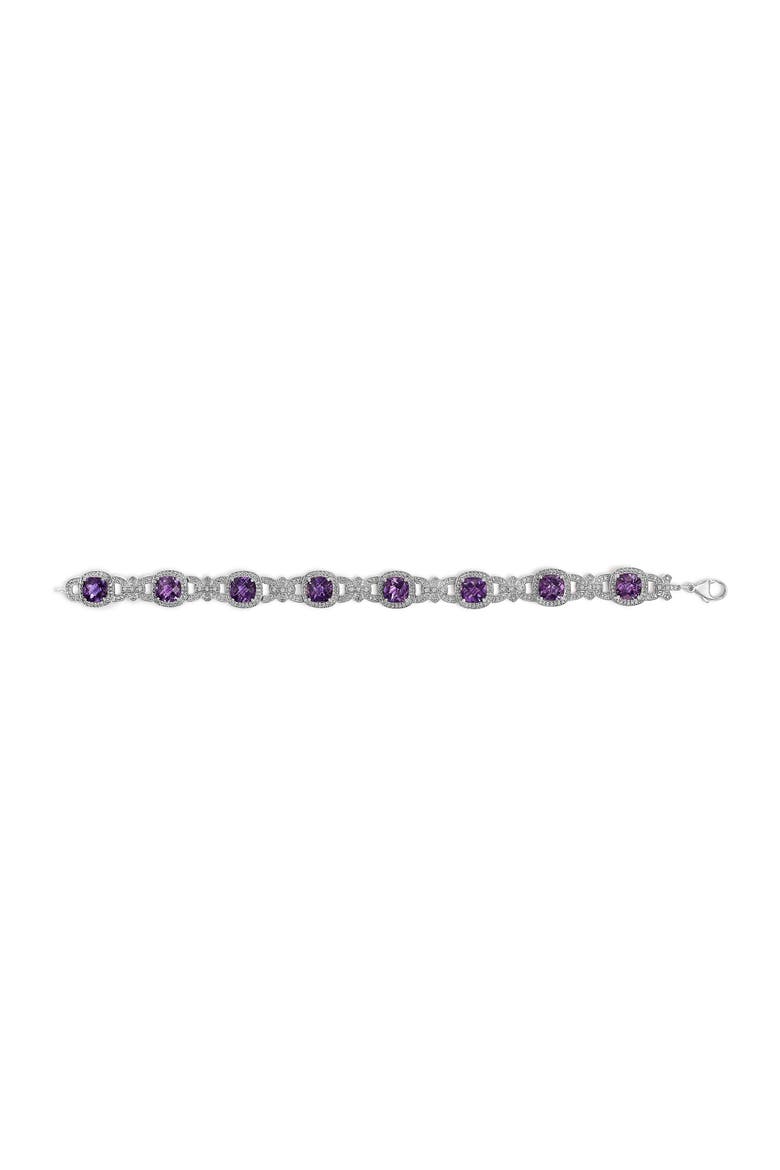 Silver Cushion-Cut Purple Amethyst & Diamond Vintage Halo Link Bracelet, Alternate, color, White