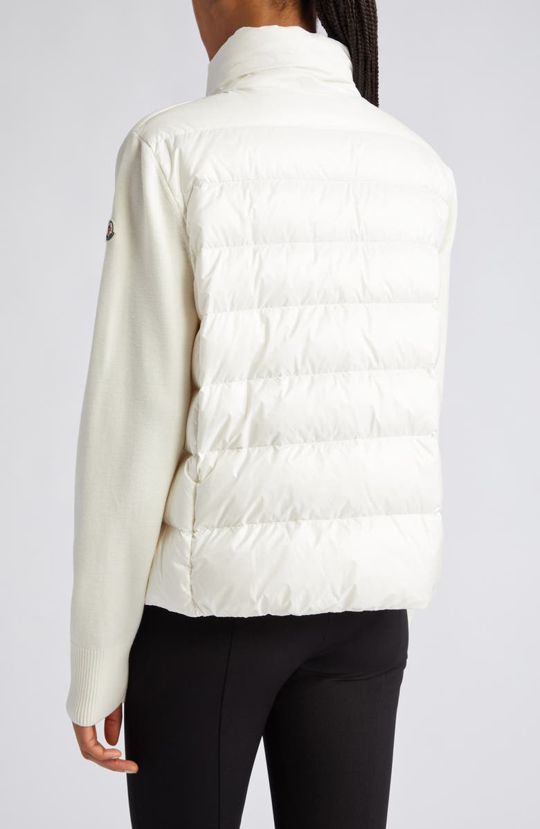 Moncler Quilted Nylon & Wool Knit Cardigan, Alternate, color, White