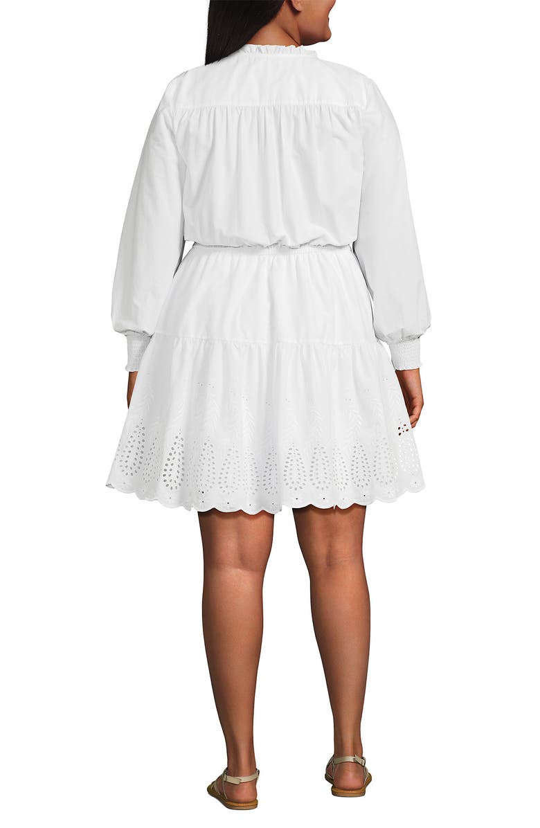 Lands' End Long Sleeve Eyelet Mini Popover Dress, Alternate, color, 