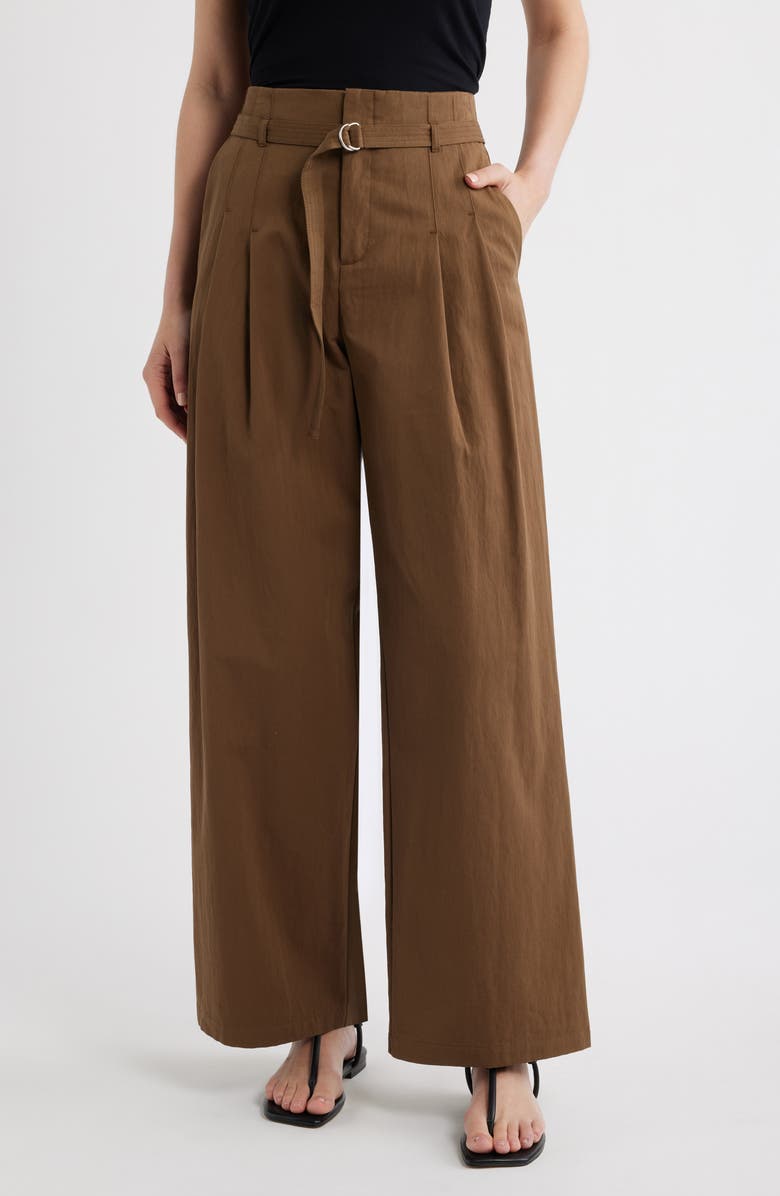 MANGO Cubo Patalon Belted Cotton Blend Pants, Main, color, Khaki Green
