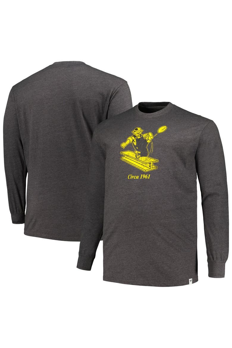 Men's Profile  Heather Charcoal Pittsburgh Steelers Big & Tall Throwback Long Sleeve T-Shirt, Main, color, Heather Charcoal