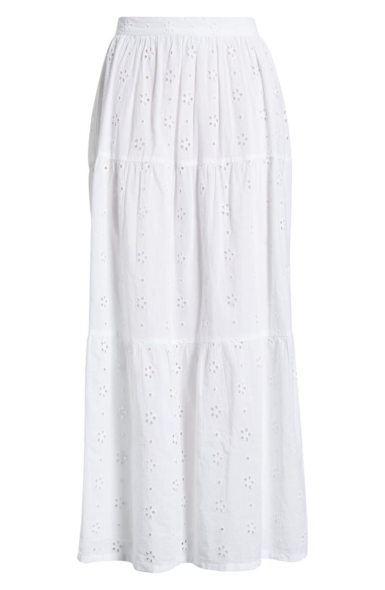 Rip Curl Oasis Broderie Tiered Maxi Skirt, Main, color, White