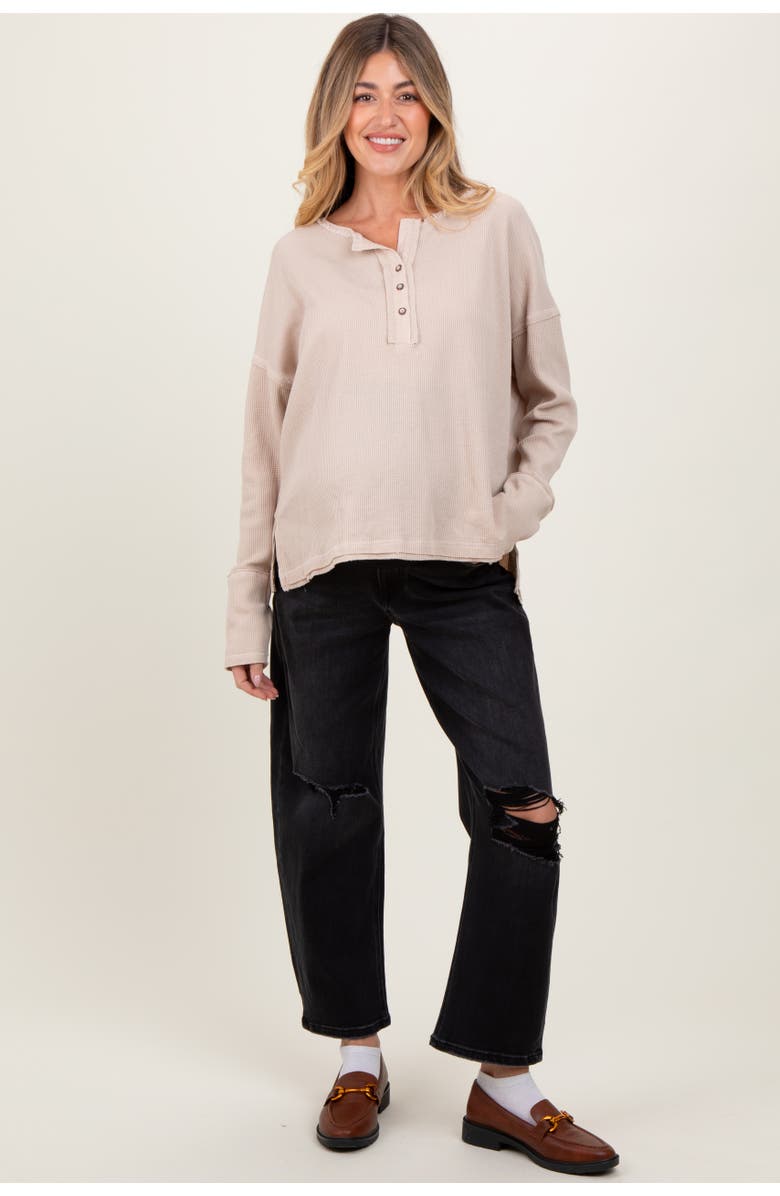 PinkBlush Distressed Open Knee Cropped Maternity Barrel Jeans, Main, color, Black