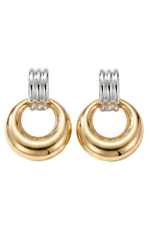 Ribbed Two-Tone Drop Earrings
