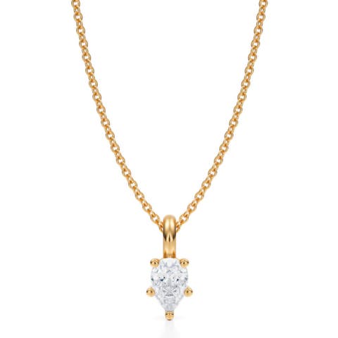 Pear Solitaire Lab Diamond Pendant Necklace 14K 0.50ct