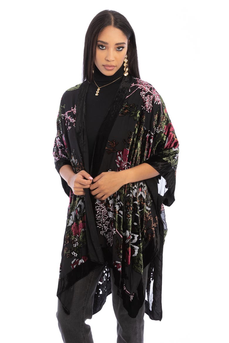 Ione Velvet Burnout Ruana, Alternate, color, BLACK