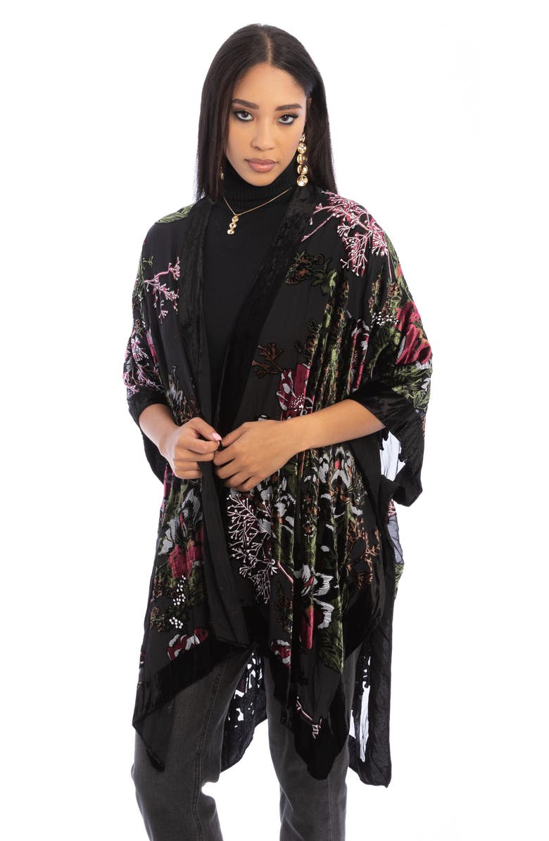 SAACHI Ione Velvet Burnout Ruana, Alternate, color, Black