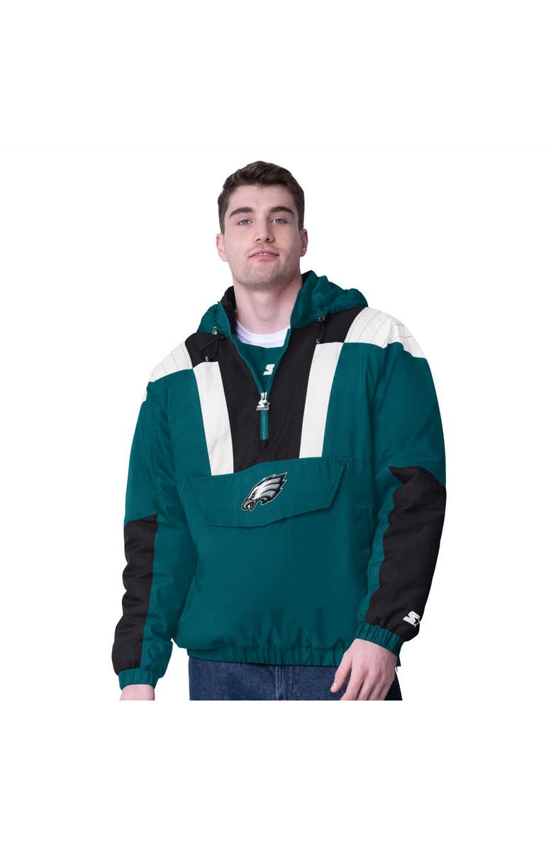 STARTER Men's Starter Green Philadelphia Eagles Half-Zip Pullover Hoodie Jacket, Main, color,
