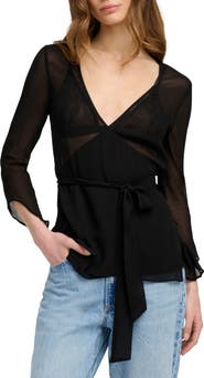 Favorite Daughter The Ethereal Mixed Media Faux Wrap Top