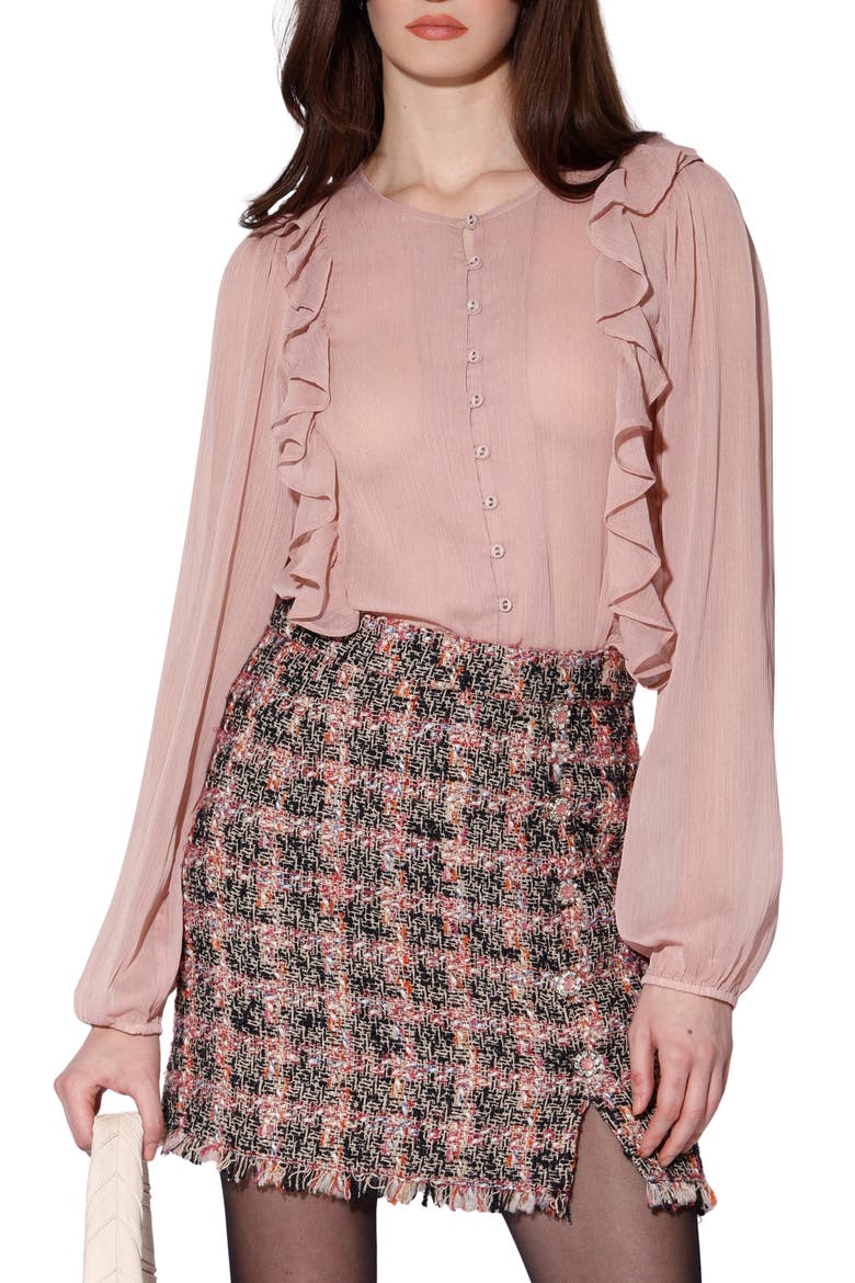 Aiden Ruffle Long Sleeve Button-Up Top, Main, color, BLUSH