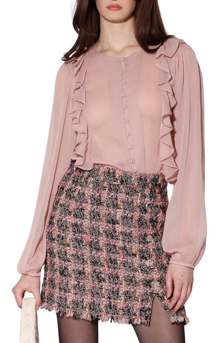 Walter Baker Aiden Ruffle Long Sleeve Button-Up Top, Main, color,