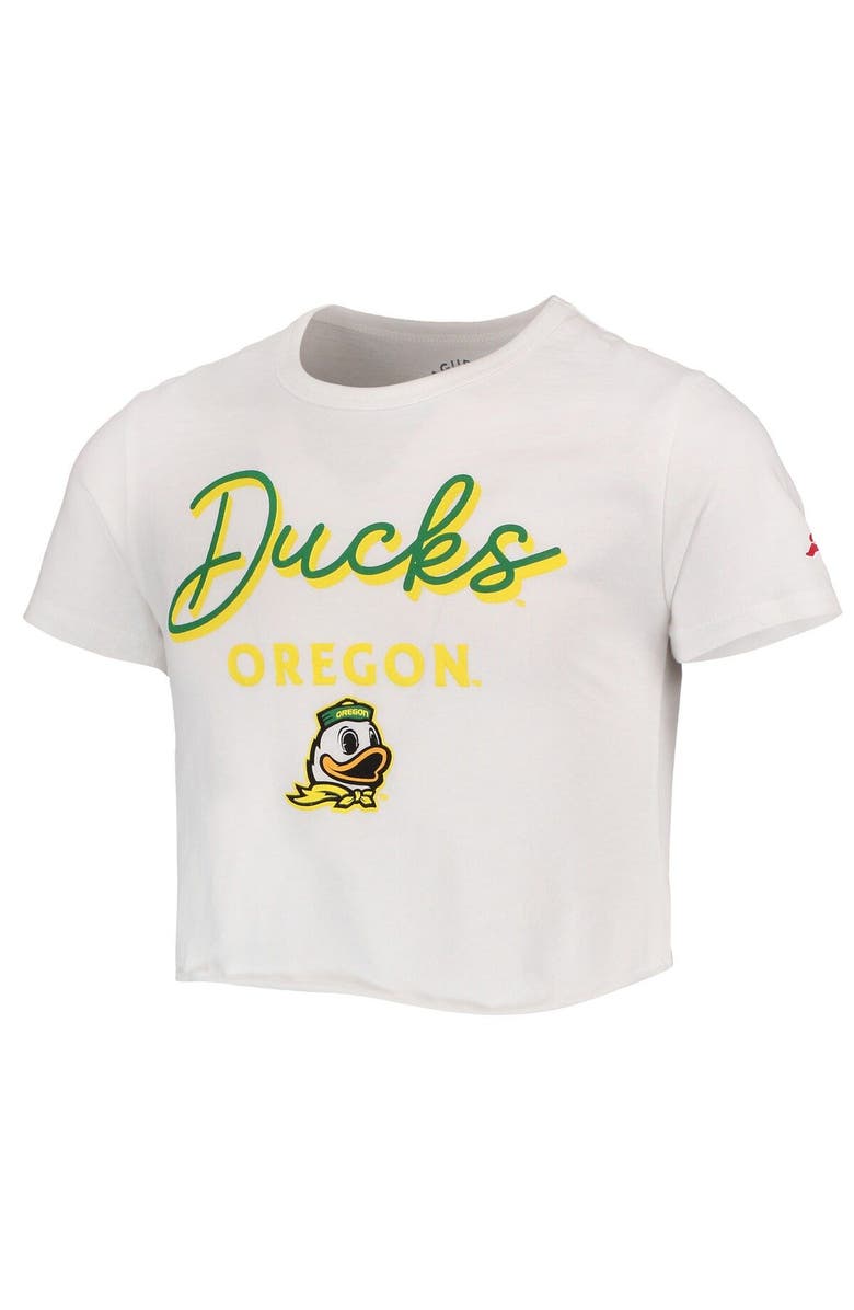 LEAGUE COLLEGIATE WEAR Girls Youth League Collegiate Wear White Oregon Ducks Cropped T-Shirt, Alternate, color,