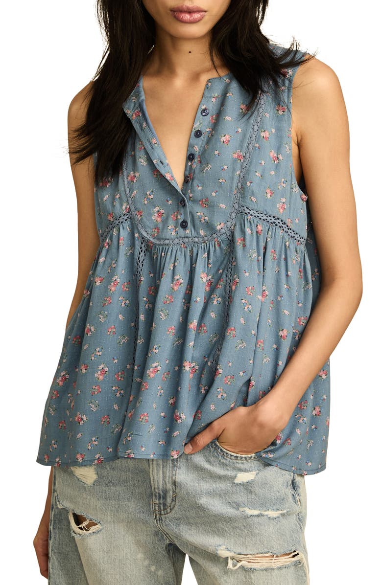 Lucky Brand Floral Babydoll Tank, Main, color, 