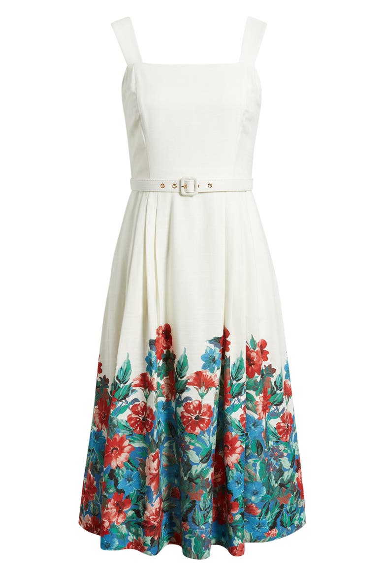 Belted Border Print Sleeveless Midi Dress, Alternate, color, IVORY MULTI