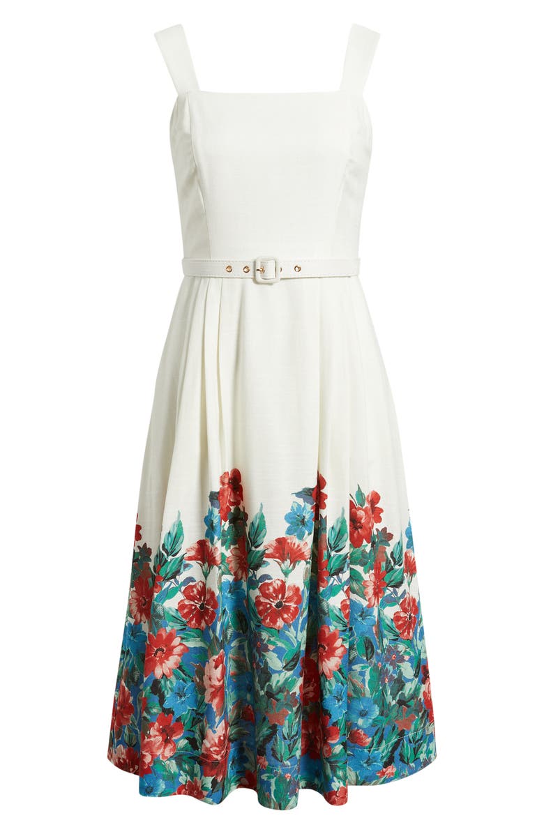 Tahari ASL Belted Border Print Sleeveless Midi Dress, Alternate, color, 