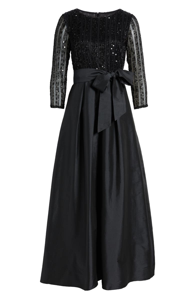 Pisarro Nights Bow Long Sleeve Sequin & Taffeta Gown, Alternate, color, 