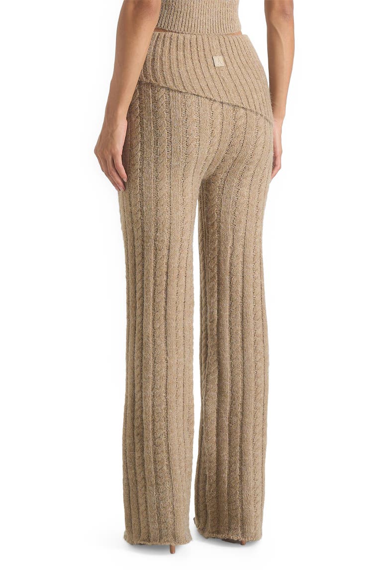 Elvy Cable Knit Foldover Fit & Flare Bottoms, Alternate, color, Taupe