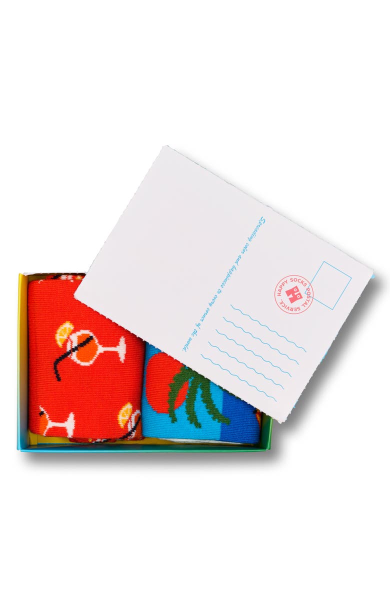 Happy Socks Beach Life Assorted 2-Pack Crew Socks Socks Gift Box, Alternate, color,