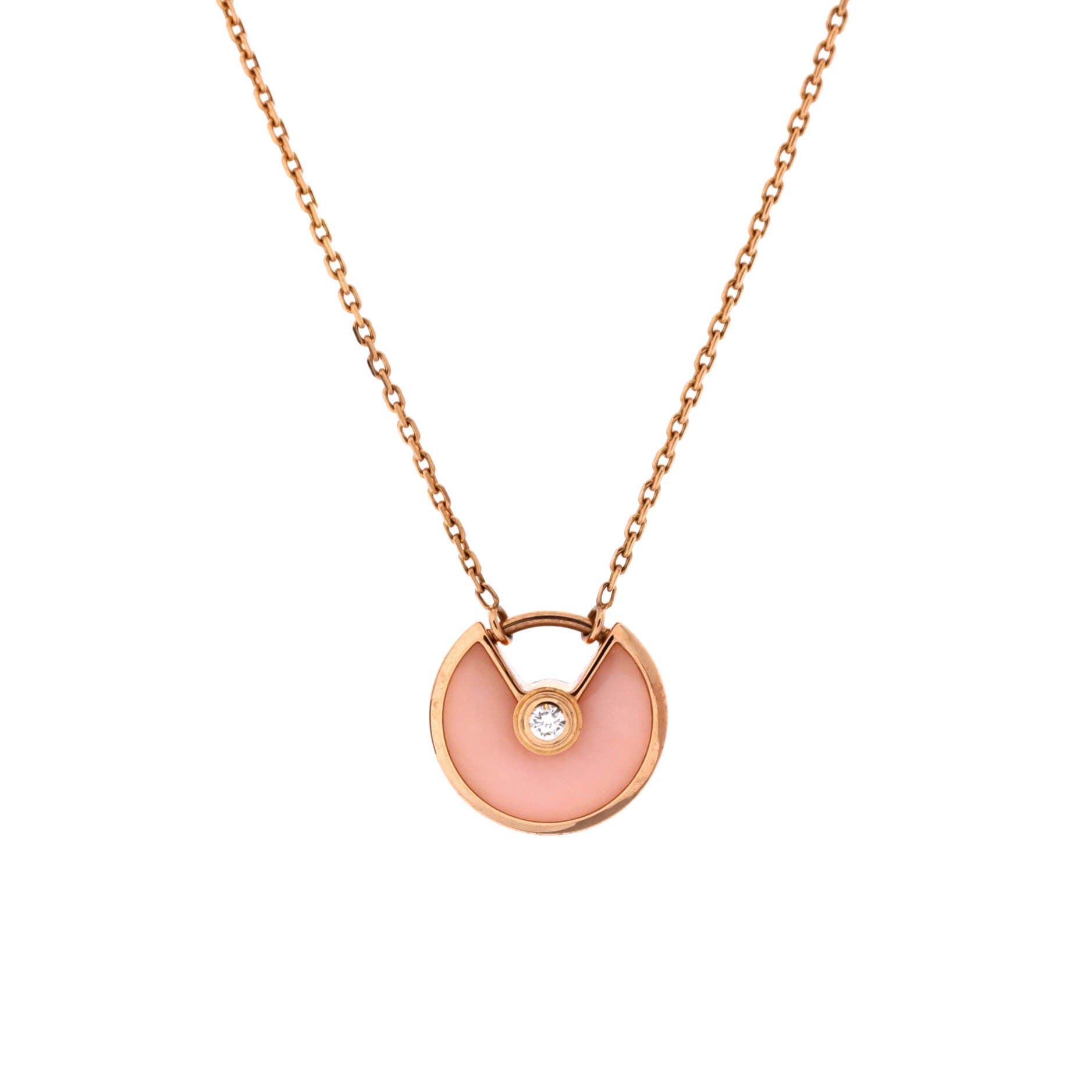 Amulette de Cartier Pendant Necklace 18K Rose Gold with Pink Opal and Diamond XS, Main, color, Metallic Gold