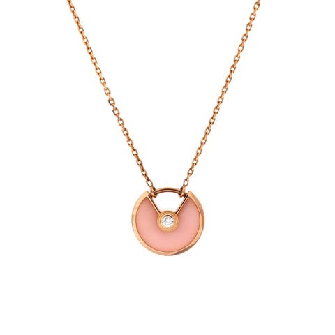 Amulette de Cartier Pendant Necklace 18K Rose Gold with Pink Opal and Diamond XS